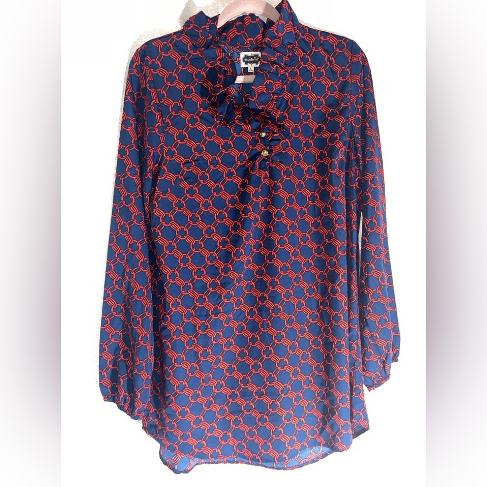 Mud Pie Blue and Red Geometric Blouse